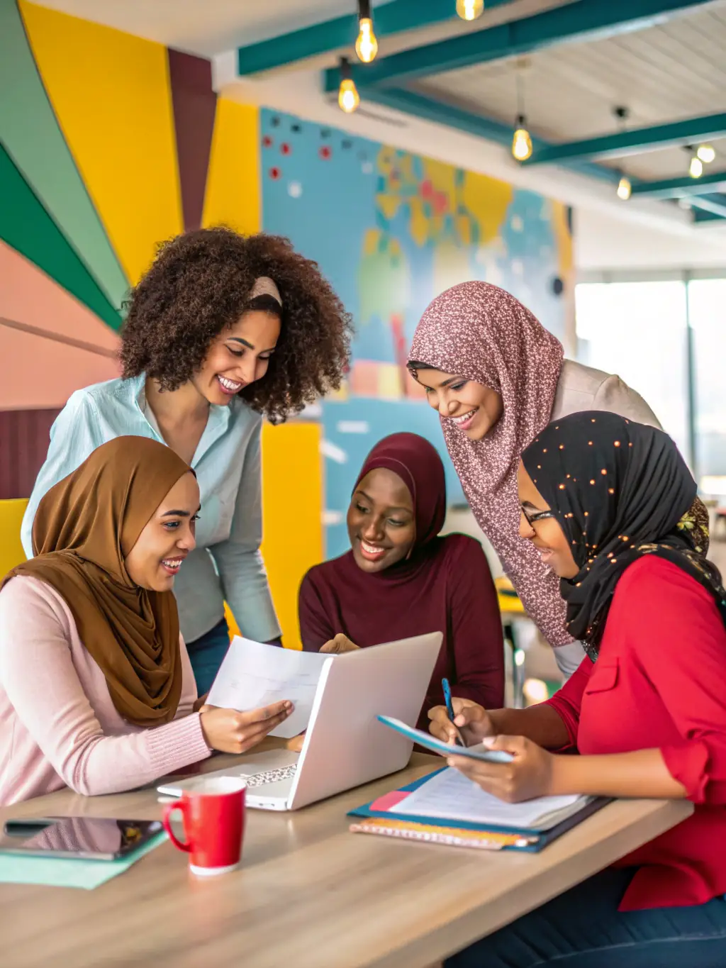 A diverse group of women participating in a workshop, actively engaged in learning and networking, symbolizing community and empowerment.